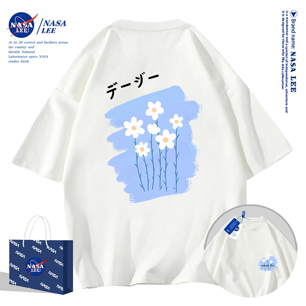 Nasa Đồng Thương Hiệu Klein Xanh Áo Thun Ngắn Tay Nam Nữ Xu Hướng Mùa Hè 2023 Phong Cách Mới Rời Cặp Đôi Nửa-