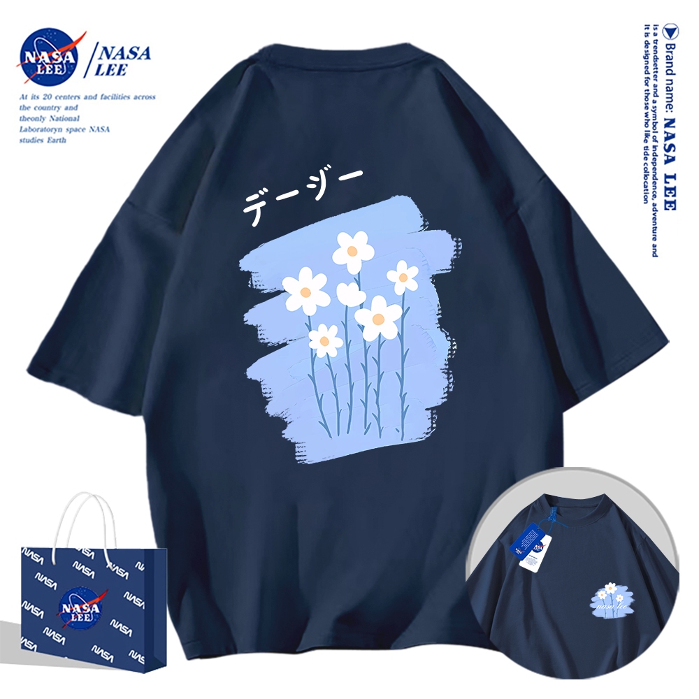 Nasa Đồng Thương Hiệu Klein Xanh Áo Thun Ngắn Tay Nam Nữ Xu Hướng Mùa Hè 2023 Phong Cách Mới Rời Cặp Đôi Nửa-