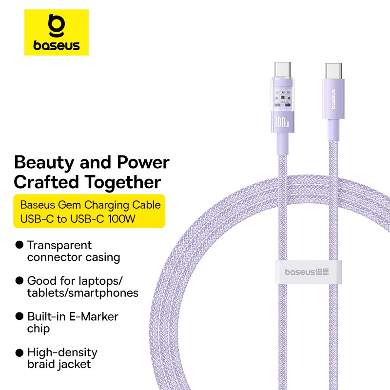 Ảnh Cáp sạc Baseus Gem USB-C sang USB-C PD 100W Cáp dữ liệu sạc nhanh Thiết kế trong suốt 1