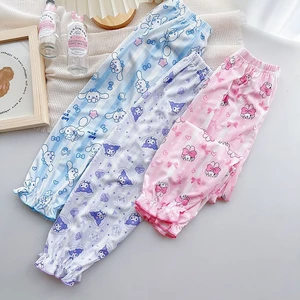 90-140cmBé Gái Mỏng Hoạt Hình Lụa Băng Chống Muỗi Quần Kuromi Giai Điệu Mùa Hè Nhà Quần Ống hẹp