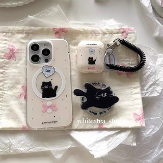 Ốp lưng AirPods Pro 1 2 3 mới Vỏ bọc tai nghe iPhone ins Mèo trắng đen dễ thương có dây đeo