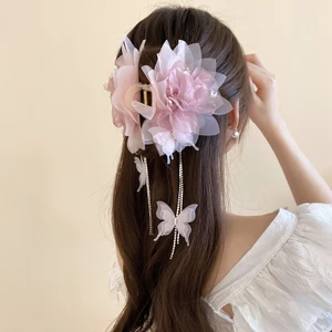 Lưới Hoa Kim Cương Bướm Tua Rua Tóc Ngọt Ngào Thời Trang Cá Mập Kẹp Đa Năng Siêu Cổ Tích Tóc Phụ Kiện Tóc