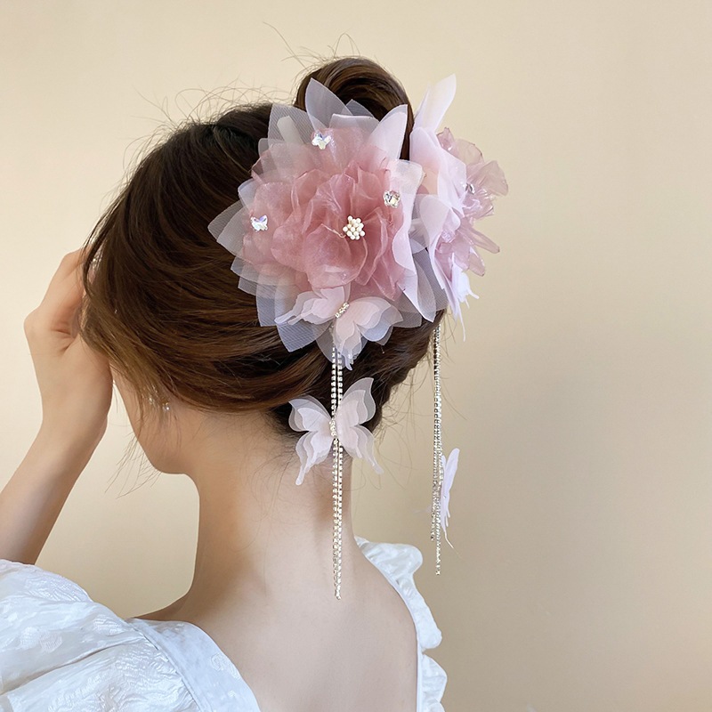 Lưới Hoa Kim Cương Bướm Tua Rua Tóc Ngọt Ngào Thời Trang Cá Mập Kẹp Đa Năng Siêu Cổ Tích Tóc Phụ Kiện Tóc