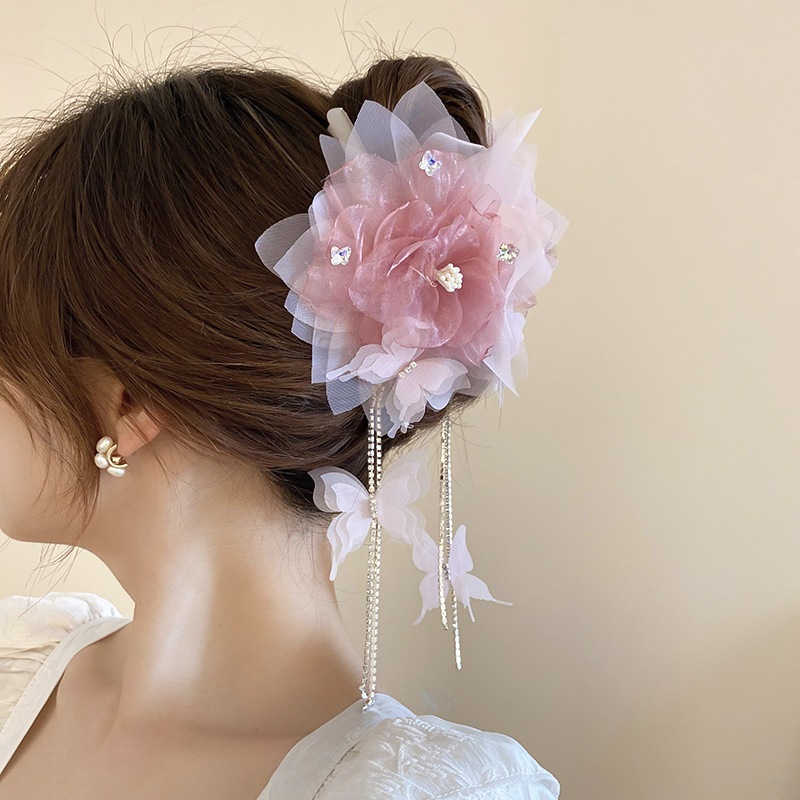 Lưới Hoa Kim Cương Bướm Tua Rua Tóc Ngọt Ngào Thời Trang Cá Mập Kẹp Đa Năng Siêu Cổ Tích Tóc Phụ Kiện Tóc
