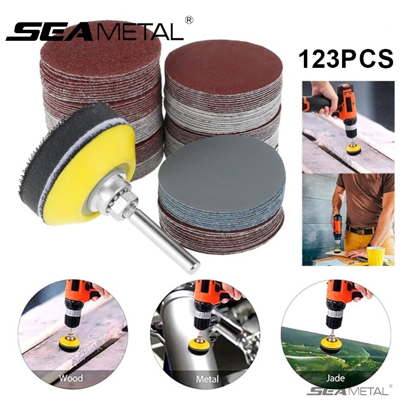 Seametal 123 Chiếc 2 Inch Đĩa Chà Nhám Tròn Miếng Lót 60-3000 Grit Mài Mòn Đánh Bóng Giấy Nhám Bộ Dụng Cụ Xoay Giấy Nhám Phụ Kiện