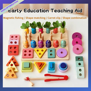 Đồ chơi xếp hình ghép nối khối nhận thức cho trẻ em, dụng cụ hỗ trợ giảng Montessori, bộ hình dạng hình học bằng gỗ, cột bốn trong một, cột trí tuệ, bé trai và bé gái, đồ chơi vui nhộn bằng gỗ
