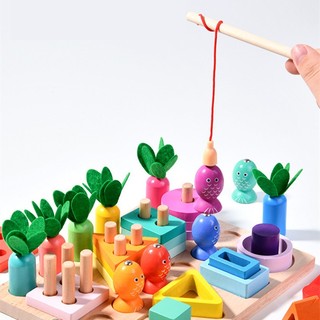 Đồ chơi xếp hình ghép nối khối nhận thức cho trẻ em, dụng cụ hỗ trợ giảng Montessori, bộ hình dạng hình học bằng gỗ, cột bốn trong một, cột trí tuệ, bé trai và bé gái, đồ chơi vui nhộn bằng gỗ