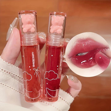 6 Màu Gấu Nhỏ Gương Nước Son Bóng Chống Thấm Nước Lâu Dài Chống Dính Cốc Thạch Môi Glaze Cam Đỏ Nâu Tơ Môi Tint