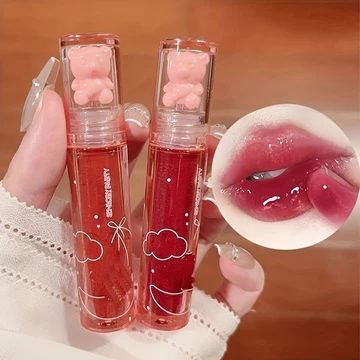 6 Màu Gấu Nhỏ Gương Nước Son Bóng Chống Thấm Nước Lâu Dài Chống Dính Cốc Thạch Môi Glaze Cam Đỏ Nâu Tơ Môi Tint