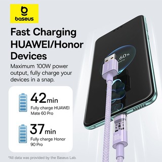 Cáp sạc Baseus Gem USB sang USB-C 100W Cáp dữ liệu sạc nhanh Thiết kế trong suốt