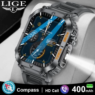 Đồng hồ thông minh LIGE Nam Đèn pin Đo nhịp tim Đo huyết áp 2.02 inch
