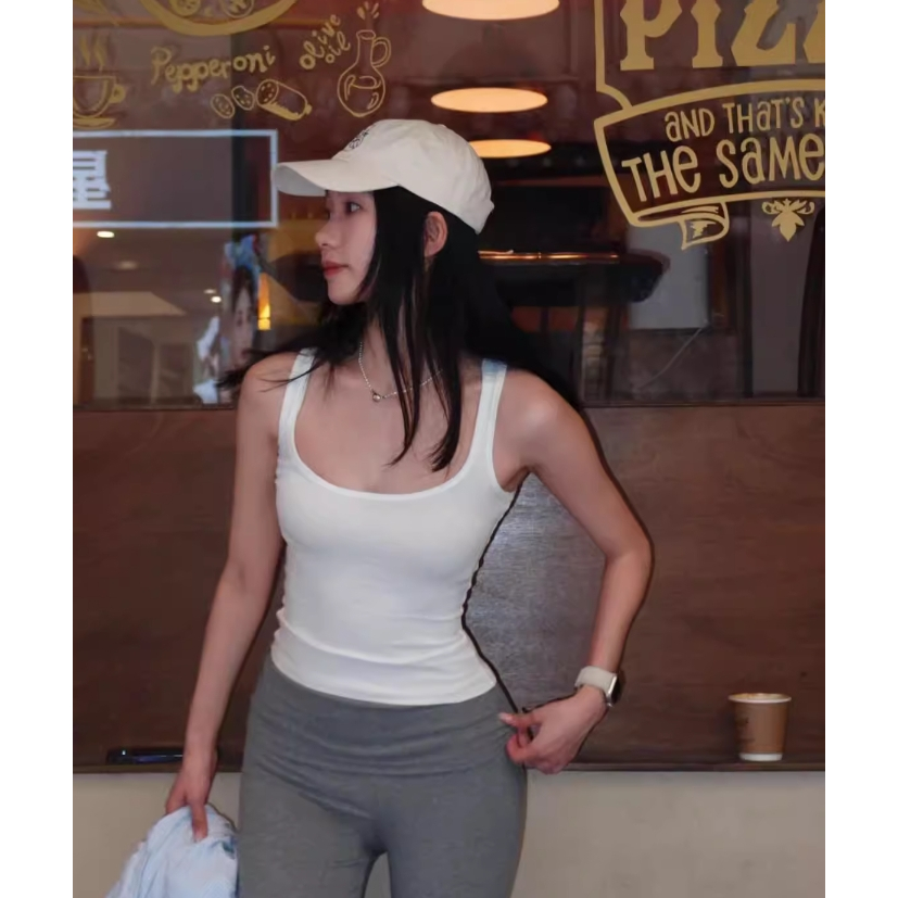Ngực Siêu Co Giãn Eo Lớn Mỏng Phù Hợp Với Cổ Vuông Đơn Giản Camisole Nhỏ Dễ Thương Mùa Hè Kardashian Áo Vest Vai Nẹp Đáy Bên Trong Gợi Cảm Cô Gái Nóng Không Tay Top Cổ Chữ U Skinny Vest Ôm Phù Hợp Với Nẹp