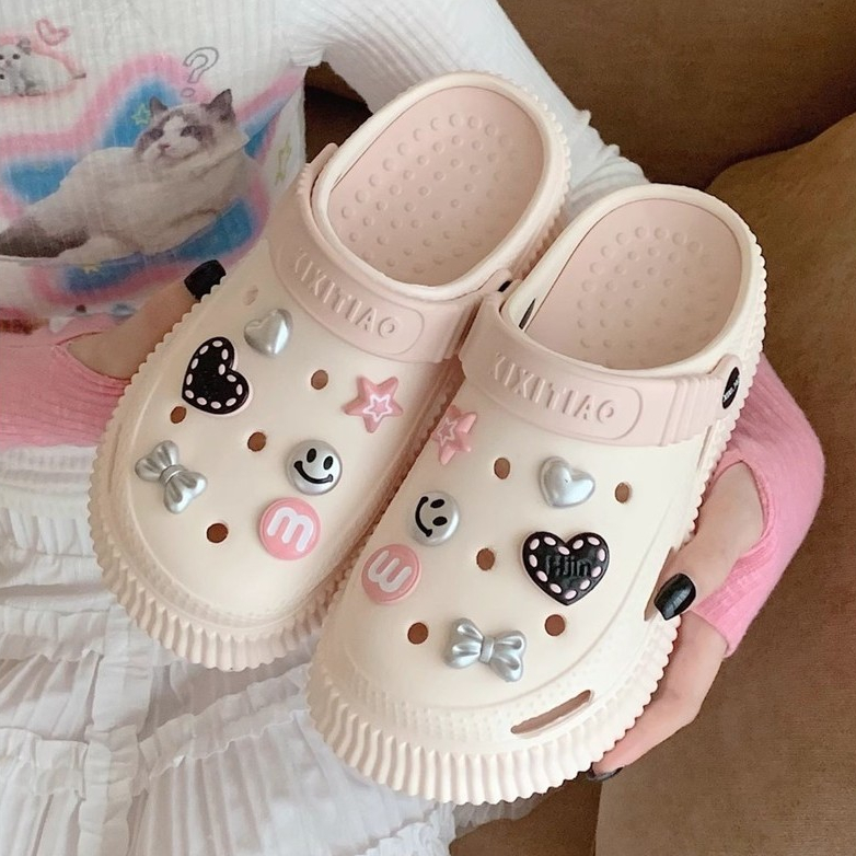 Chín Màu Tùy Chọn Lỗ Giày Busch Giày Baotou Dép đế dày Dép đế dày Dép phẳng Đế dày Tăng chiều cao Khử mùi Chống trượt Đế có thể tháo rời Giày đi biển Baotou Mặc ngoài trời EV