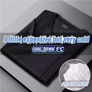 Áo thun nam ESEA tay ngắn kiểu Mỹ cổ điển mùa hè phổ biến vải lụa băng cổ chữ V thiết kế rỗng áo ngắn tay