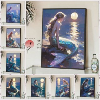 MOZI✨30 * 40cm / 40 * 50cm Mỹ nhân ngư tranh tô màu theo số, tranh sơn dầu số hoá, DIY tranh acrylic, trang trí cao cấp