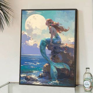 MOZI✨30 * 40cm / 40 * 50cm Mỹ nhân ngư tranh tô màu theo số, tranh sơn dầu số hoá, DIY tranh acrylic, trang trí cao cấp