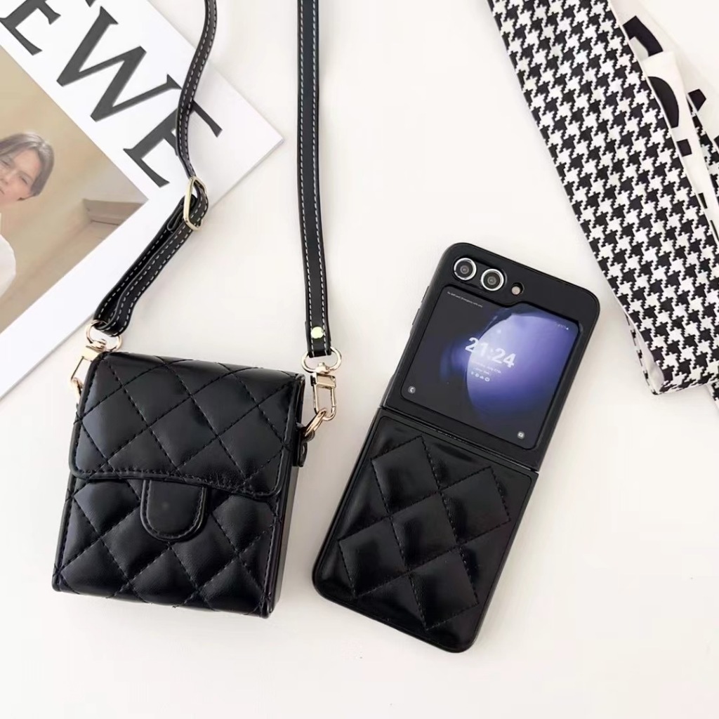Ốp Điện Thoại Gấp Da Sang Trọng Cho Samsung Galaxy Z Flip 6 5 4 3 2 1 Thiết Kế Phong Cách Đơn Giản Túi Nhỏ Cổ Điển Túi Điện Thoại Di Động Cho Z Flip6 5G Vỏ Bảo Vệ Vỏ Điện Thoại