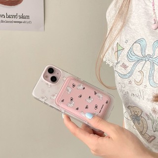 Hộp đựng thẻ ví họa tiết hình chú chó nơ màu hồng cho iPhone15pro 15promax 14 14promax 14pro