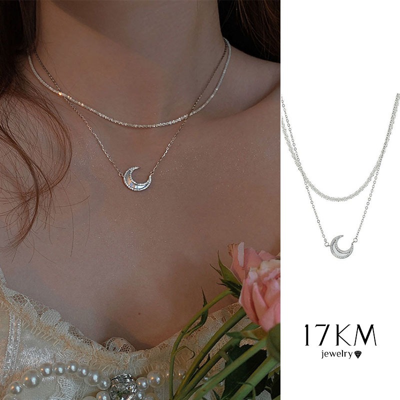Ảnh Vòng cổ Mạ Bạc 17km Hai Lớp Mặt Trăng Khuyết Thanh Lịch Đơn Giản Cho Nữ 1