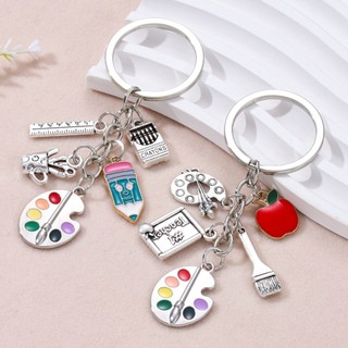 Cổ Điển Vẽ Ban Paintbrush Crayon Apple Men Móc Khóa Dành Cho Bạn Bè Giáo Viên Ngày Của Giáo Viên Quà Tặng Handmade Trang Sức