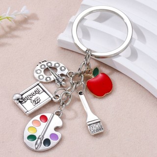 Cổ Điển Vẽ Ban Paintbrush Crayon Apple Men Móc Khóa Dành Cho Bạn Bè Giáo Viên Ngày Của Giáo Viên Quà Tặng Handmade Trang Sức