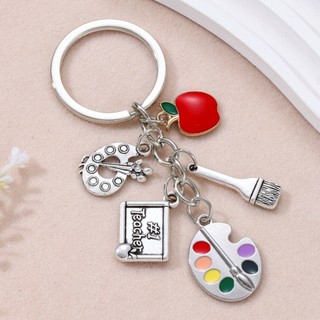 Cổ Điển Vẽ Ban Paintbrush Crayon Apple Men Móc Khóa Dành Cho Bạn Bè Giáo Viên Ngày Của Giáo Viên Quà Tặng Handmade Trang Sức