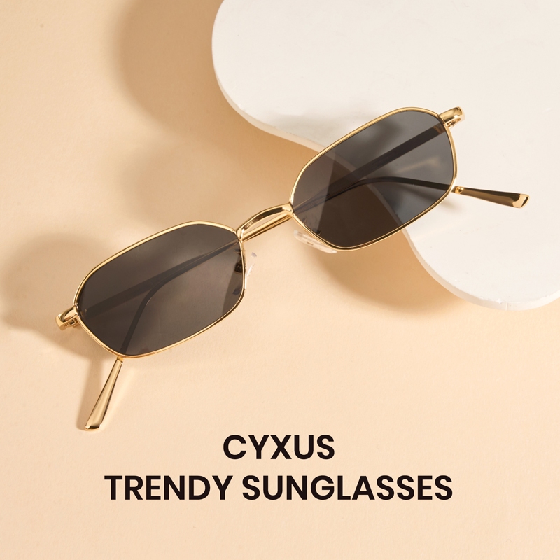 Cyxus Kính Râm Đa Giác Nhỏ Nam Nữ Tròng PC Kim Loại Siêu Nhẹ Chống UV400 Chống Chói Lái Xe Cắm Trại 1150