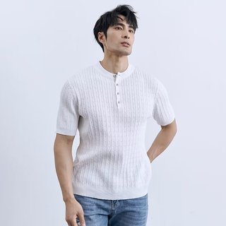 Hàn Quốc Mùa Hè Hàn Quốc Họa Tiết Gai Dầu Băng Lụa Áo Len Tay Ngắn Nam Nhẹ Trưởng Thành Slim-Fit Cổ Tròn Mồ Hôi
