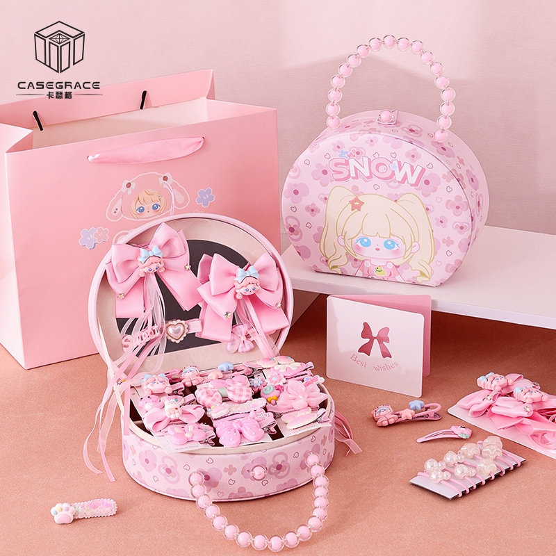 Hộp đựng đồ trang sức CASEGRACE với trẻ em Phụ kiện tóc cho bé gái Dây buộc tóc Priness Kẹp tóc Vòng đồ chơi để giả vờ chơi & trang điểm Đồ trang sức sắp xếp Quà tặng sinh nhật cho trẻ mới biết đi Bé gái