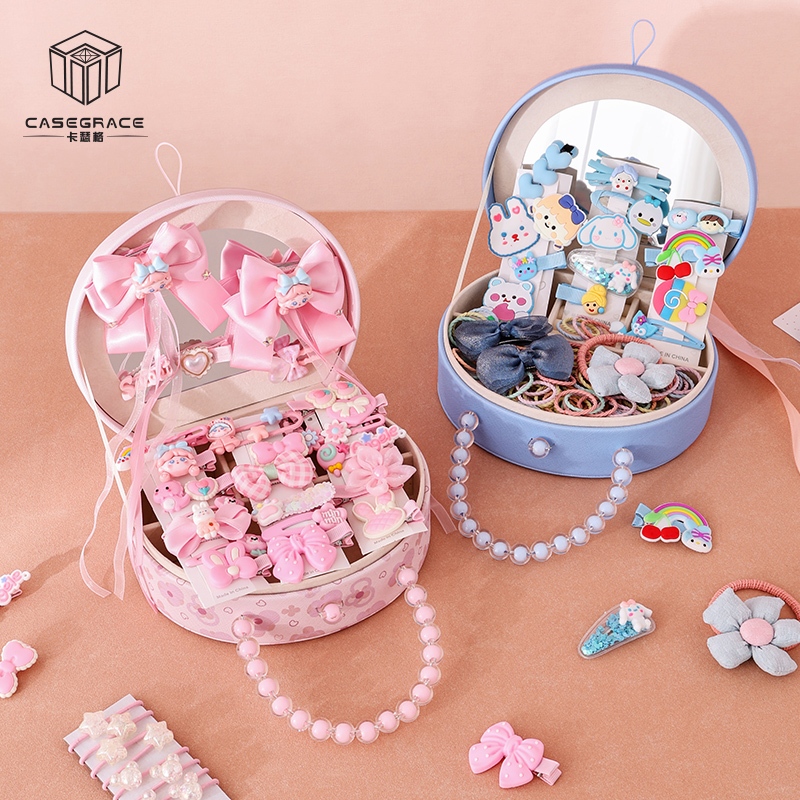 Hộp đựng đồ trang sức CASEGRACE với trẻ em Phụ kiện tóc cho bé gái Dây buộc tóc Priness Kẹp tóc Vòng đồ chơi để giả vờ chơi & trang điểm Đồ trang sức sắp xếp Quà tặng sinh nhật cho trẻ mới biết đi Bé gái