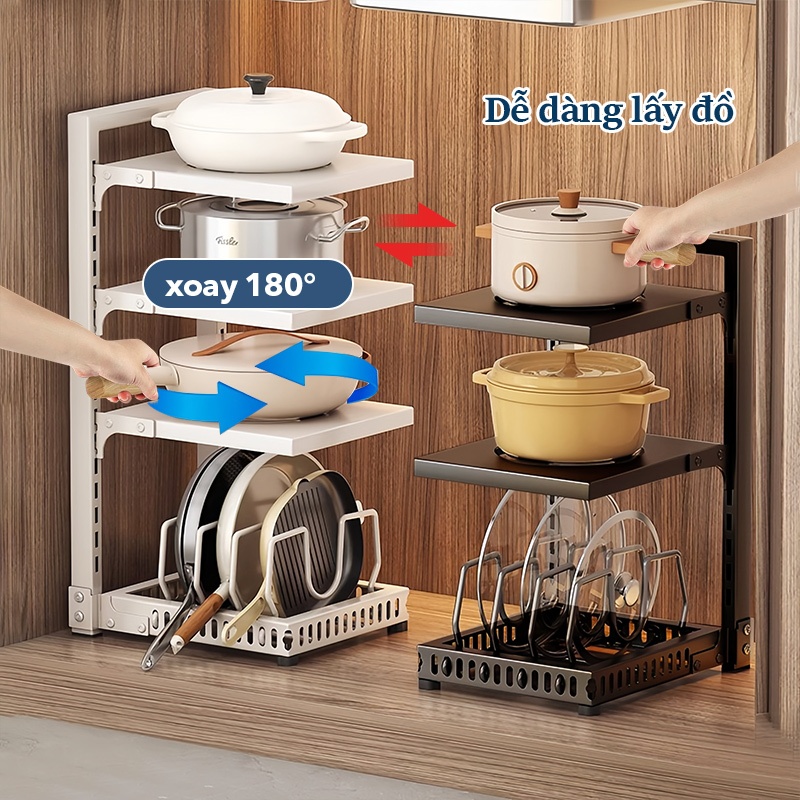 Cambond Song Phương Dưới Bồn Rửa Có Thể Điều Chỉnh Nồi & Chảo Giá Để Bàn Nhà Bếp Người Tổ Chức Giá Đỡ