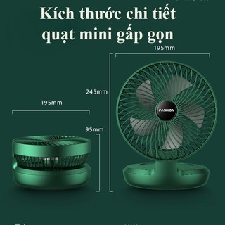 Quạt tích điện mini để bàn 5W Quạt sử dụng pin sạc với đế để bàn kèm móc treo dán tường tiện lợi mini rechargeable desktop fan【Chiosala12】