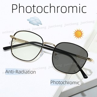Kính Chống Bức Xạ Photochromic Dành Cho Nữ Chống Ánh Sáng Xanh Hình Chữ Nhật Kính Mắt Khung Kim Loại Ống Kính Có Thể Thay Thế Kính Mắt Chuyển Đổi Sắc Thái Bảo Vệ Tia Uv