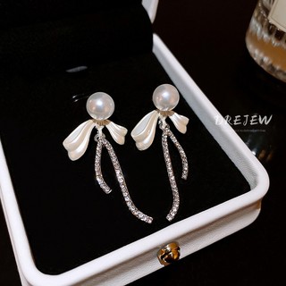 DREJEW 925 kim bạc gió lạnh nơ kim cương bông tai ngọc trai đơn giản bông tai cao cấp nhẹ nhàng Hàn Quốc bông tai khí chất sang trọng dành cho nữ không gây dị ứng