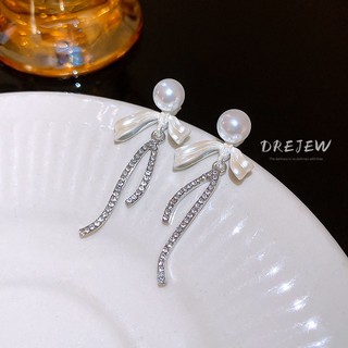 DREJEW 925 kim bạc gió lạnh nơ kim cương bông tai ngọc trai đơn giản bông tai cao cấp nhẹ nhàng Hàn Quốc bông tai khí chất sang trọng dành cho nữ không gây dị ứng