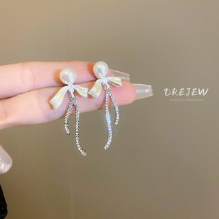 DREJEW 925 kim bạc gió lạnh nơ kim cương bông tai ngọc trai đơn giản bông tai cao cấp nhẹ nhàng Hàn Quốc bông tai khí chất sang trọng dành cho nữ không gây dị ứng