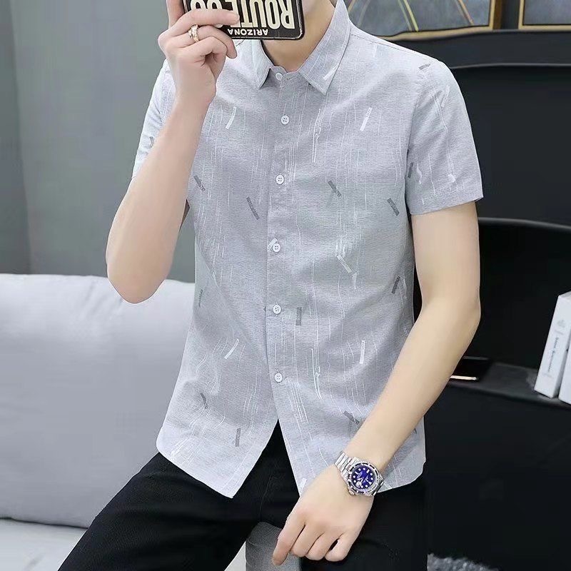 Áo Sơ Mi Công Sở In Hình Thời Trang Nam Áo Sơ Mi Tay Ngắn Kẻ Sọc Mùa Hè Áo Sơ Mi Thường Ngày