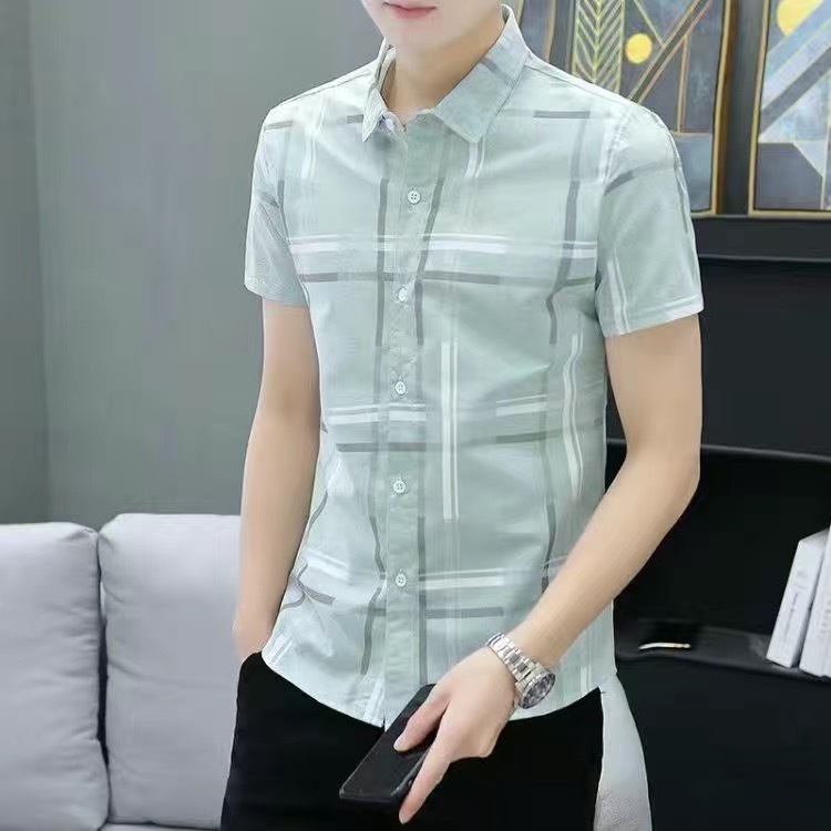 Áo Sơ Mi Công Sở In Hình Thời Trang Nam Áo Sơ Mi Tay Ngắn Kẻ Sọc Mùa Hè Áo Sơ Mi Thường Ngày
