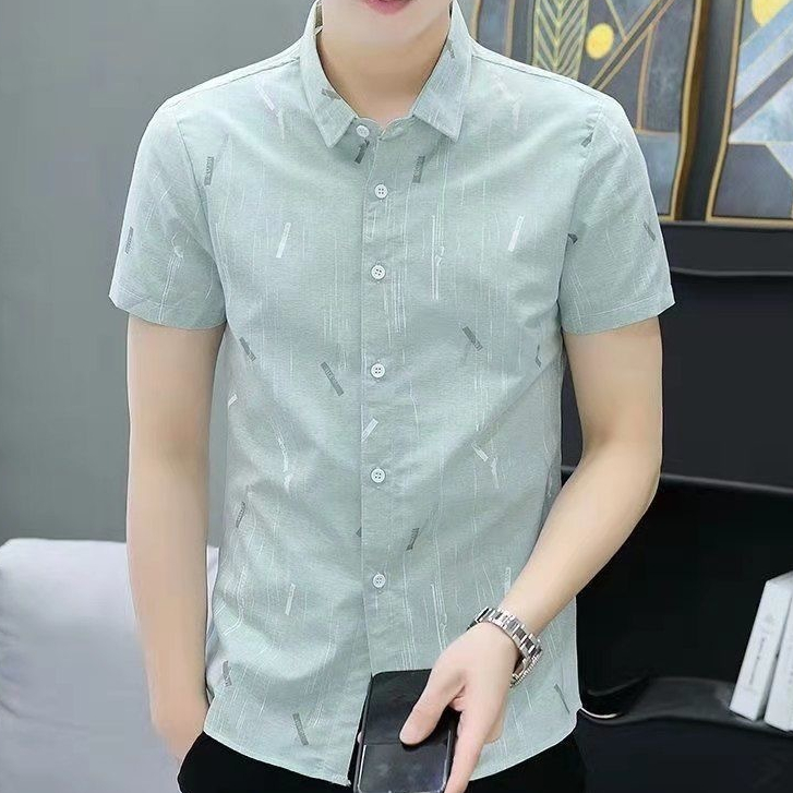 Áo Sơ Mi Công Sở In Hình Thời Trang Nam Áo Sơ Mi Tay Ngắn Kẻ Sọc Mùa Hè Áo Sơ Mi Thường Ngày