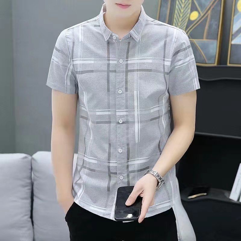Áo Sơ Mi Công Sở In Hình Thời Trang Nam Áo Sơ Mi Tay Ngắn Kẻ Sọc Mùa Hè Áo Sơ Mi Thường Ngày