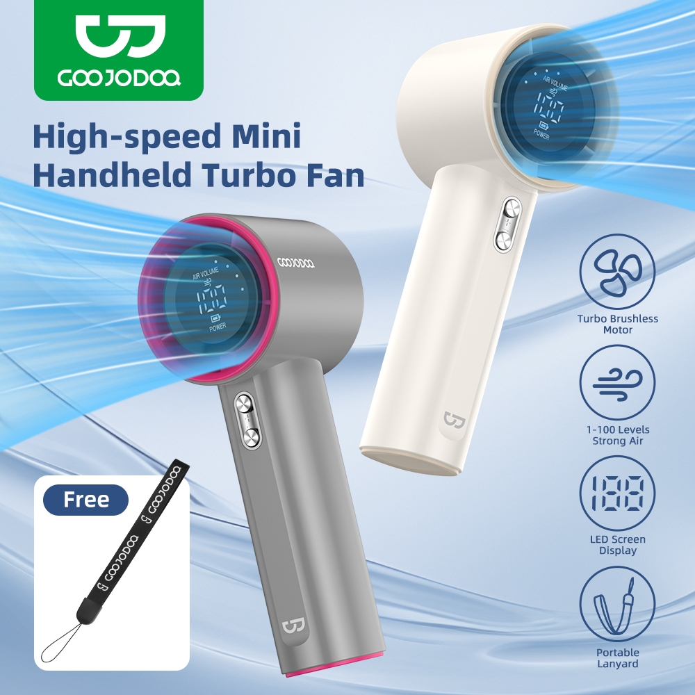 Ảnh Goojodoq Quạt cầm tay có thể sạc lại điều chỉnh mức 100 Tốc độ gió Thân kim loại Màn hình kỹ thuật số cho công việc và sử dụng ngoài trời 1