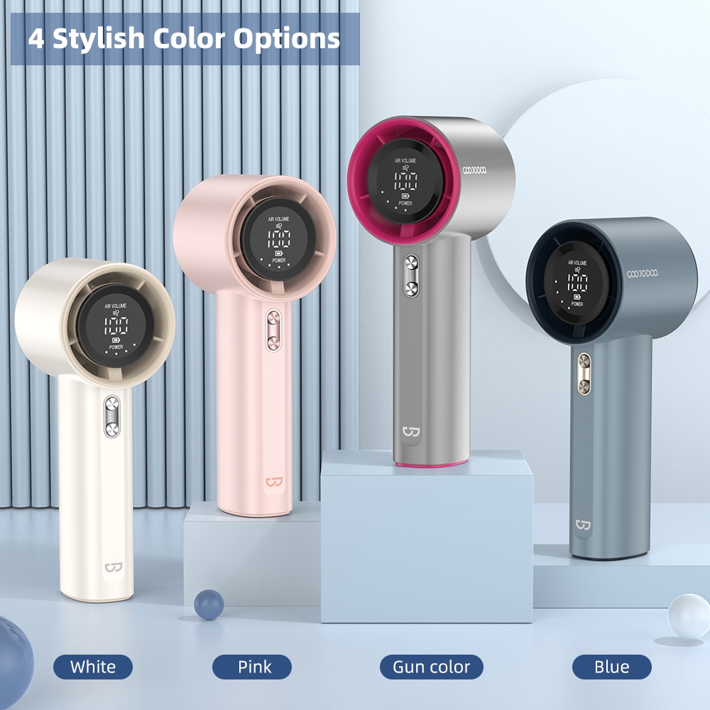 Ảnh Goojodoq Quạt cầm tay có thể sạc lại điều chỉnh mức 100 Tốc độ gió Thân kim loại Màn hình kỹ thuật số cho công việc và sử dụng ngoài trời 2