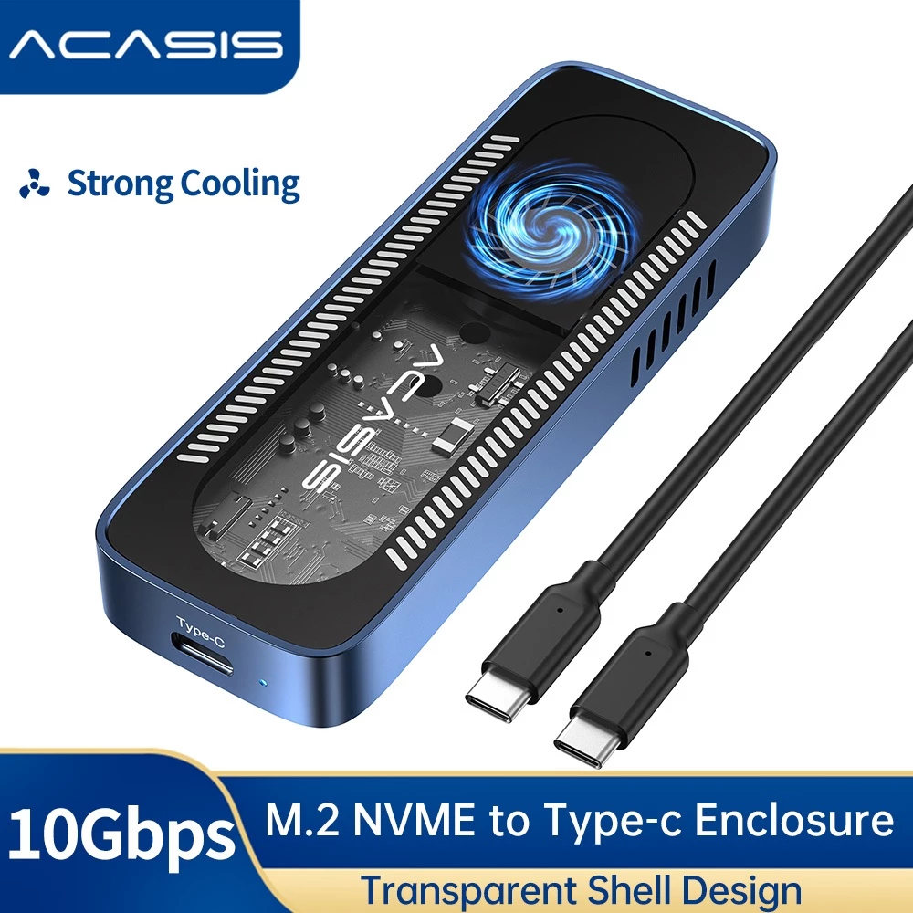 Acasis 10Gpbs Chuyển M.2 NVMe Vỏ SSD có quạt làm mát, USB 3.1 PCIe M.2 NVMe sang USB Bộ chuyển đổi /