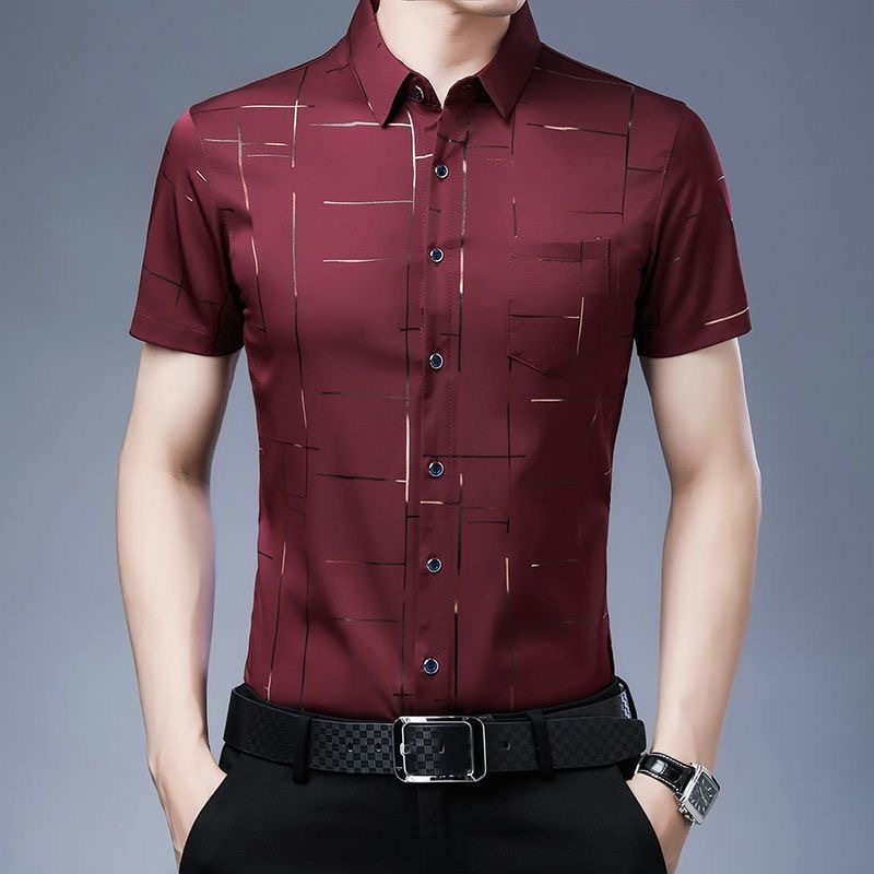 Thời Trang Tay Ngắn Nam In Hình Áo Sơ Mi Mùa Hè Áo Sơ Mi Hoa Rời Lụa Công Sở Áo Sơ Mi