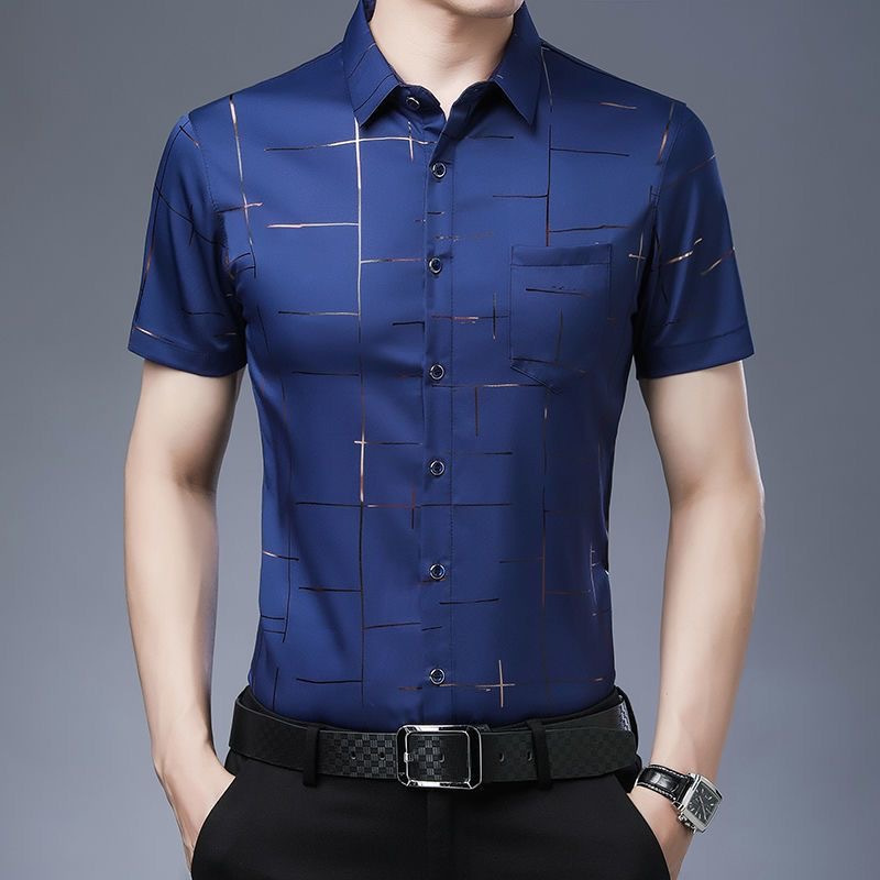 Thời Trang Tay Ngắn Nam In Hình Áo Sơ Mi Mùa Hè Áo Sơ Mi Hoa Rời Lụa Công Sở Áo Sơ Mi
