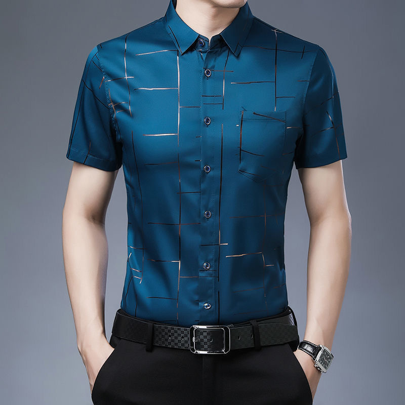 Thời Trang Tay Ngắn Nam In Hình Áo Sơ Mi Mùa Hè Áo Sơ Mi Hoa Rời Lụa Công Sở Áo Sơ Mi