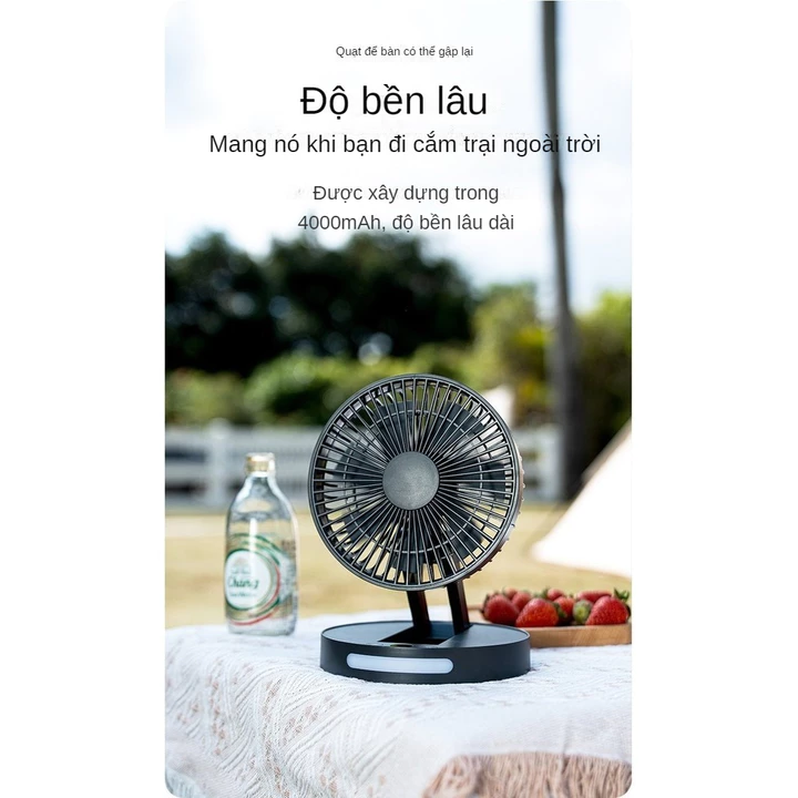 Quạt để bàn, Quạt mini để bàn, Quạt mini có đèn, quạt tích điện mini cầm tay, quạt cầm tay sạc điện – 2