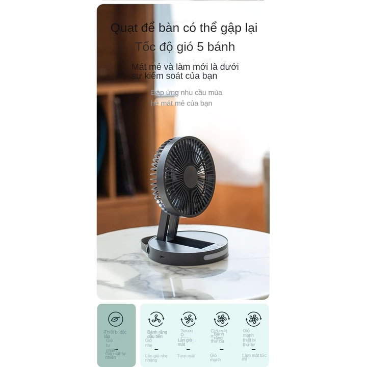 Quạt để bàn, Quạt mini để bàn, Quạt mini có đèn, quạt tích điện mini cầm tay, quạt cầm tay sạc điện – 4