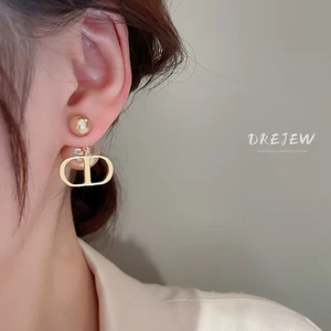 DREJEW Bạc 925 Kim Chữ Heo Mũi Ngọc Trai Bông Tai Thời Trang Ánh Sáng Sang Trọng Cao Cấp Hai Mặt Bông Tai Tính Khí Cho Nữ