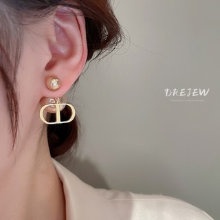 DREJEW Bạc 925 Kim Chữ Heo Mũi Ngọc Trai Bông Tai Thời Trang Ánh Sáng Sang Trọng Cao Cấp Hai Mặt Bông Tai Tính Khí Cho Nữ